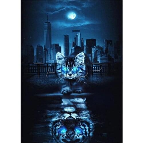 5d full square diamond painting embroidery Moonlight moon Cat tiger animal Cross stitch Mosaic Shadow city home decor Paintings