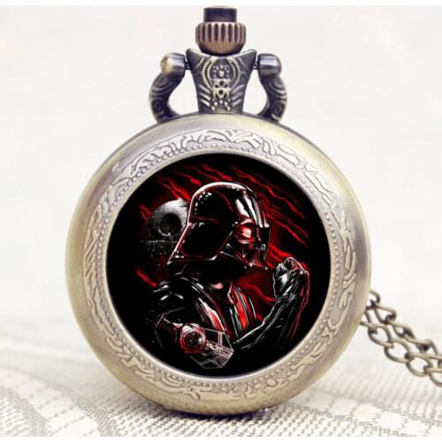 2016 New Arrival Star Darth Vaders Shield Theme Pocket Watch Bronze Retro Fob Watch With Chain Necklace