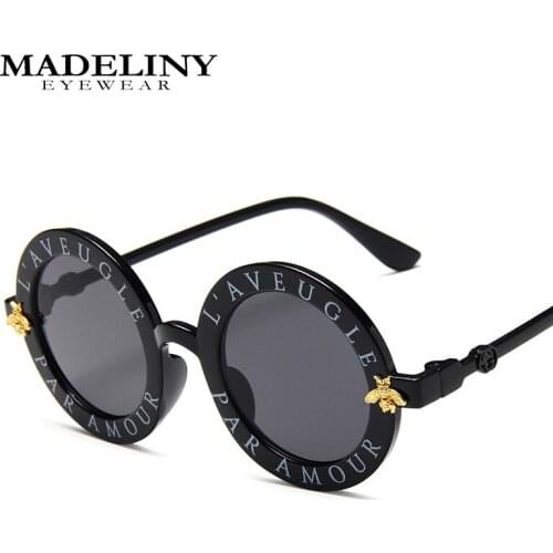 MADELINY Boy Girl Cute Cartoon Bear Shape Fashion Round Sunglasses Children Retro Bee Eyewear Sun Glasses Oculos Feminino MA428