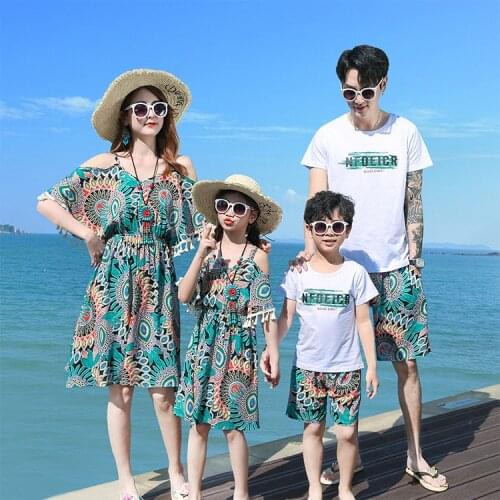 Summer Bohemian Dress T-shirt Outfits Mother and Daughter Dresses and Father Son Baby Boy Girl Family Matching Family Outfits