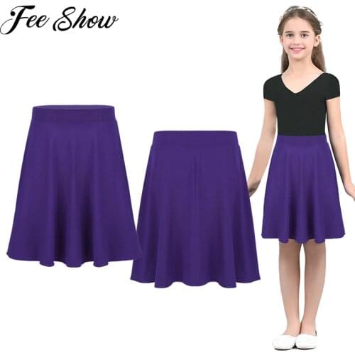 Teen Summer Skirts Solid Color Lightweight Stretchy Big Girls Knee Length Full A-Line Skater Skirt for Party School Casual Wear