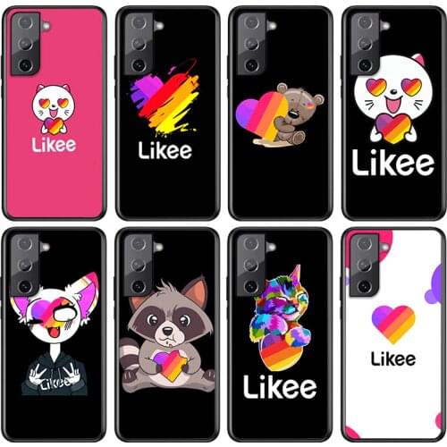 Likee Funny cat bear love heart For Samsung Galaxy S21 S20 FE S10e S10 S9 S8 S7 S6 Ultra Plus Lite 5G Edge Black Soft Phone Case