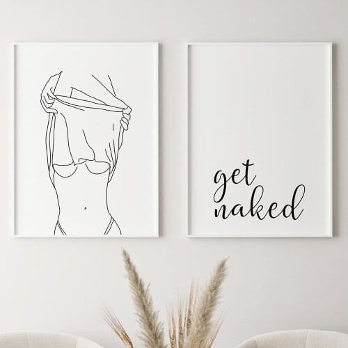 Bathroom Wall Decor Self Adhesive Wall Stickers Get Naked Sign Art Poster One Line Sexy Woman Drawing Picture Fashion Painting