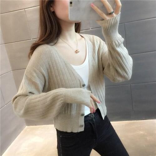 Room 197391 6 row 2 lower] V-neck short knitted cardigan womens 54