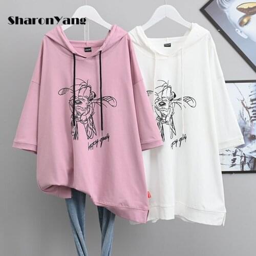 New Summer Women Printed Tshirt Loose Hoodies White T Short Sleeve Tops All-match Ladies T-shirts Korean Female Cotton T Shirt