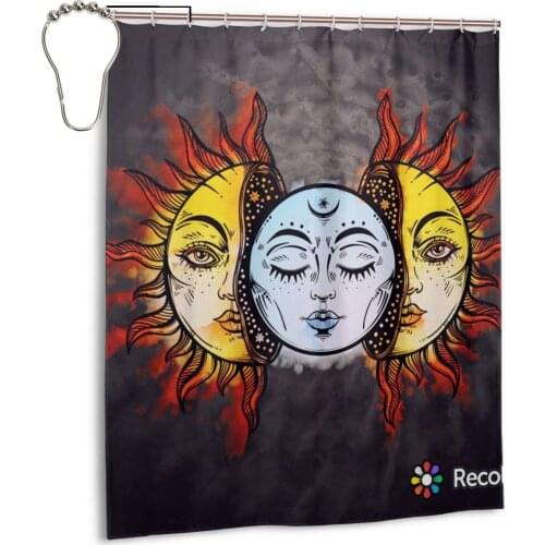 NEW Indian Mandala Bohemian Sun And Moon Curtains Bathroom Curtain Frabic Waterproof Polyester Bathroom Curtain with Hooks