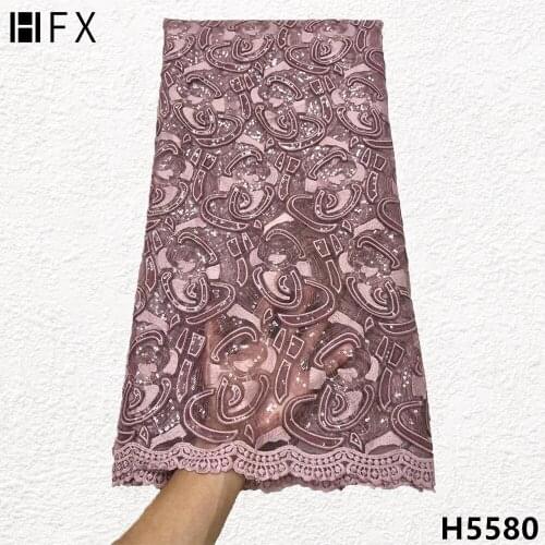 HFX Latest Tulle Lace Fabric With Sequins French African Lace Fabric 2021 Net Lace Fabric Nigerian Laca For Dress HX5580