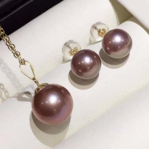 The latest design purple pearl set! Pendant earrings natural purple ps01
