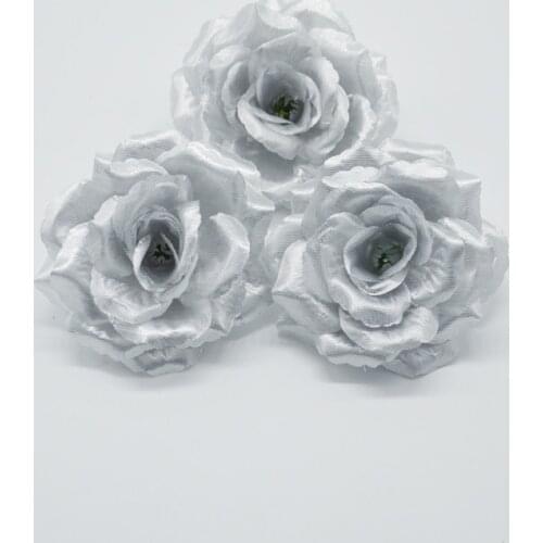 Yoshiko 8cm Silver Artificial Rose Flower Head for Wedding Decoration Valentines Day Gift DIY Rose Bear Fake Flower flores