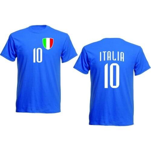 New 2019 Summer MenS 100% Cotton O Neck Italien T-Shirt Blau Br-10 2019 Jersey Trikot Nummer 10 Italia Soccers Tee Shirts