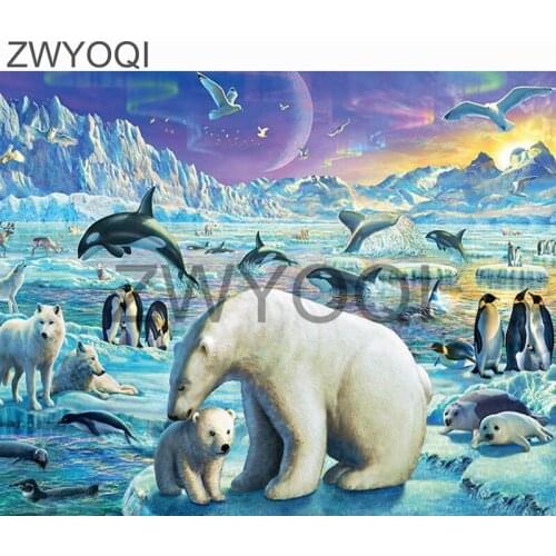 Full Round Diamond painting Cross stitch polar bear DIY Diamond embroidery Full Square Diamond mosaic White bear penguin dolphin