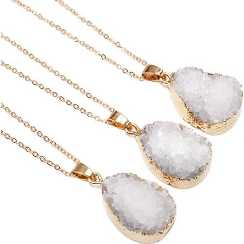 Gold Plated Genuine Druzy Pendant Pear Shape Necklace for Women Stylish Gold Design Drusy Great Gift