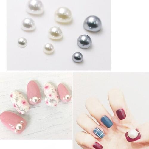 Approx.20pcs/bag Nail Curved Half-pearl 3D Art Jewelry Rhinestone Beads 3-Sizes (6x6mm/8x8mm/10x10mm) Concave curved Nail pearls