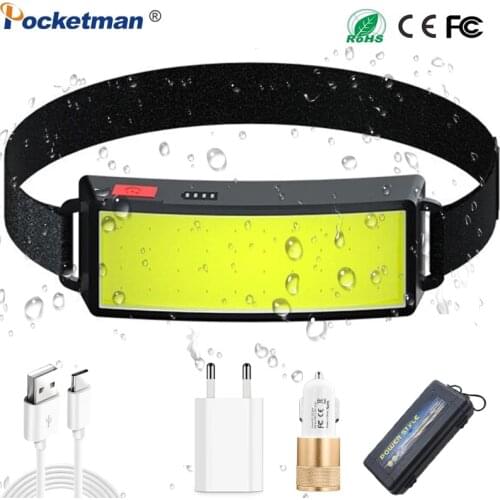 40000LM Bright COB LED Headlight USB Rechargeable Torch Headlamp With Red Warning Waterproof Head Lamp Built-in Battery Led Lamp