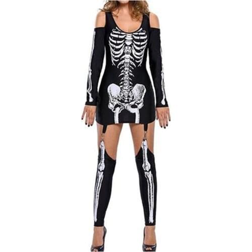 Sexy Teen Girls Womens Masquerade Costume Pants Suits Halloween Funny Skeleton Sexy Off Shoulder Strap Top Trousers Sets A40