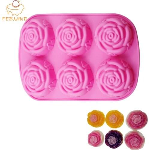 Heat Resistant Silicone Rose Mold For Resin 6 Holes Muffin/Cupcake/Mooncake/Small Flower Cake Mould Rose Soap Mold 764