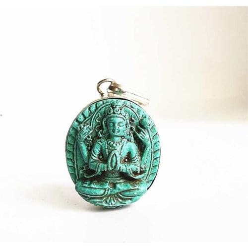 Tibet Buddha Amulet Pendant Aqua Clay Sculpture TARA Kwanyin Pendants TBP684