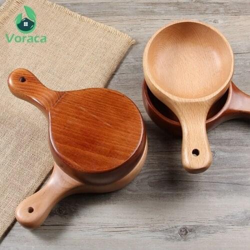 Japanese Natural Beech Wooden Fruit Bowl Handmade Solid Wood Bowl with Handle for Salad Kimchi Rice Photography Props Tabletop