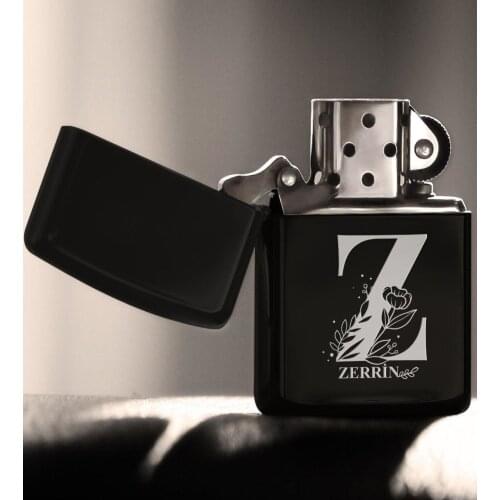 Personalized Z Letter Gasoline Black Metal Cigarette Lighter (Model 1)