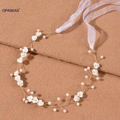 Pearl Petals Bridal Headpieces with Ribbon Handmade Wedding Headband Hair Accessories for Wedding Party VL