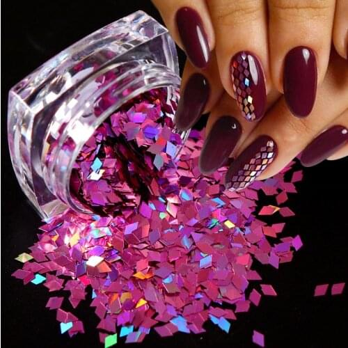 1 Bottle Laser Silver Nail Glitter Flakes Rhombus Shape Holographic Nail Sequins Slice Paillette Sparkly Nail Art Decoration