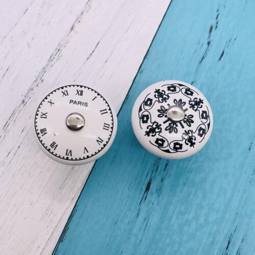 1pcs Ceramic Round Door Handles black and white Cabinet Cupboard Wardrobe Drawer Pulls Knobs Furniture Home Kitchen Accessories
