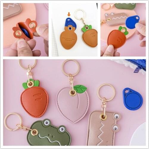 1pc Useful Leather Key Ring Personality Access Control Card Cover Case Key Chain Access Card Bag Pendant Cartoon Keychain Keyfob