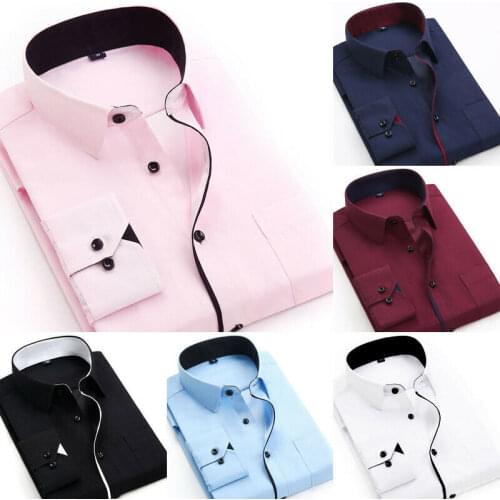 2019 Luxury Mens Stylish Casual Dress Shirt Slim Fit T-Shirt Long Sleeve Formal Tops OL Clothes S-4XL