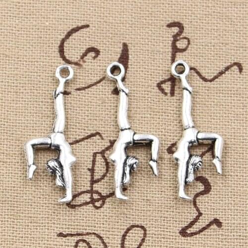 30pcs Charms Gymnastics Gymnast Sporter 30x11mm Antique Silver Color Pendants Making DIY Handmade Tibetan Silver Color Jewelry