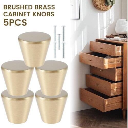 5Pcs Simple Round Brass Drawer Handle Wardrobe Door Cabinet Pulls Single Hole Gold Small Bedroom Furniture Hardware Fitting
