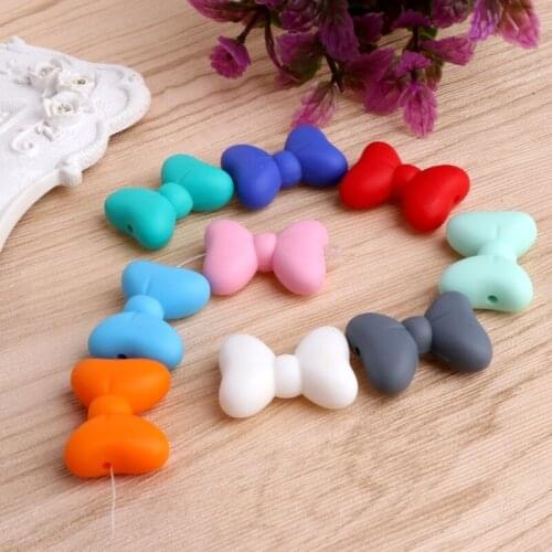 5Pcs Bow Silicone Teething Bead DIY Chew Necklace Pendent Baby Teether Making