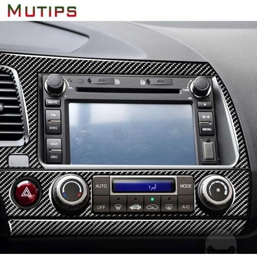 Mutips Car Center Console GPS Navigation Panel Frame Cover AC Knob Trim Carbon Fiber Sticker For Honda Civic 8th Gen 2006-2011