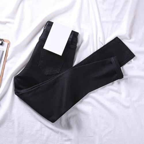 Plus velvet jeans womens pants autumn winter clothing new high waist was thin pencil skinny black feet long pants tide