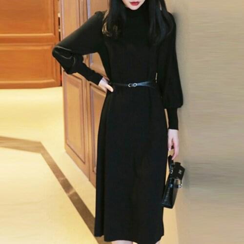 Elegant Women Sweater Pullover Dress 2021 Autumn Winter Female Long Sleeve Warm Simple Knitted A-Line Dress Vestidos