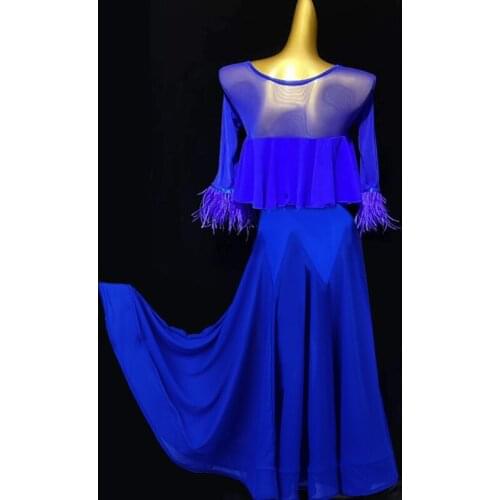 Custom Made International Standard Ballroom Dance Competition Dress Women Flared sleeves