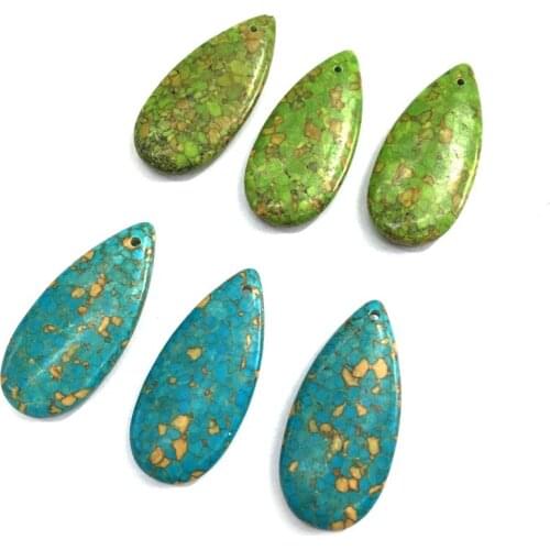 Drop-shaped Blue / Green Turquoises Pendant Reiki Healing Natural Stone Amulet DIY Jewelry Gift Size 25x54mm