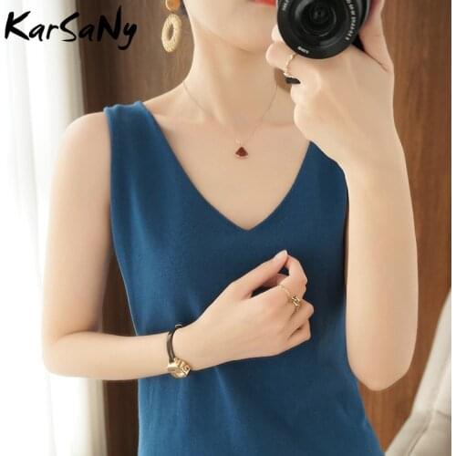 KarSaNy Summer Knitted Tank Top Women V Neck Sleeveless Tops For Women 2021 Plus Size Womens Tank Top Cotton Knitted Tops New
