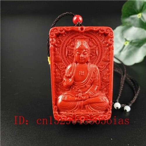 Chinese Natural Red Organic Cinnabar Stone Buddha Pendant Necklace Fashion Charm Jewellery Lucky Amulet Gifts for Women Men