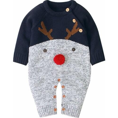 Christmas Rompers for Kids Girls and Boys Knitted Baby Jumpsuit Warm Fashion Cartoon Sweater Clothing for Children 3--18 Months