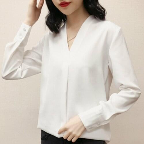 Fashion Woman Blouses 2021 V-neck Office Ladies Tops White Blouse Women Long Sleeve Chiffon Blouse Womens Tops And Blouses C257