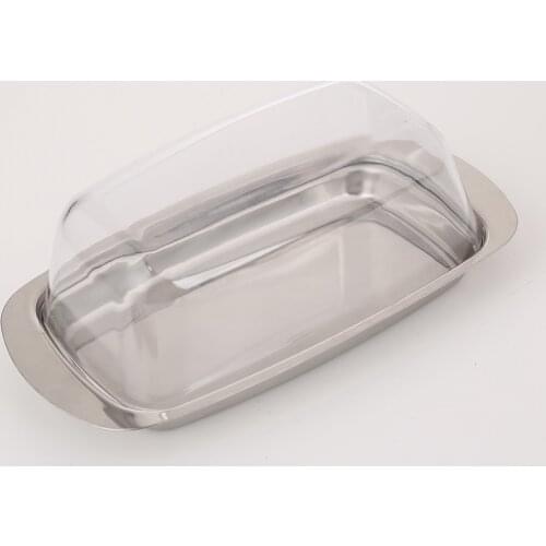Realand Stainless Steel Butter Dish Box Container Cheese Server Storage Keeper Tray with See-through Acrylic Lid