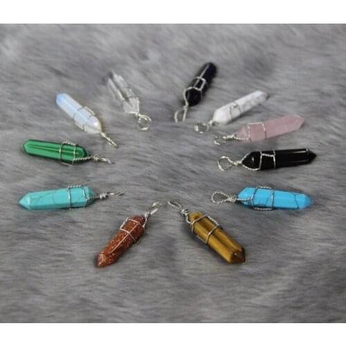 Colorful Crystal Healing Point Pendant Bead Necklace Hexagonal Rock Crystal Natural Quartz Pendant