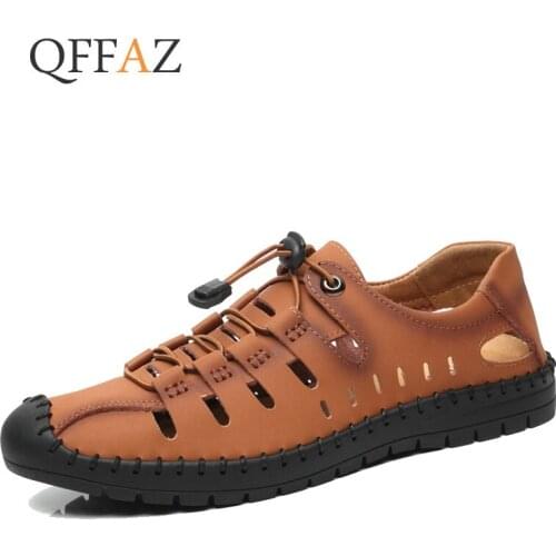 QFFAZ Summer Men Casual Shoes Sneakers Luxury Brand Genuine Leather Mens Loafers Moccasins Hollow Out Breathable Driving Shoes