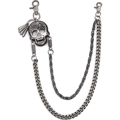 Mens Two Strands Rivet Skull bones Link Motorcycle Key Jean Wallet Chain 2 Layer Waist Punk Hook Trousers Pant Belt Chain DR115