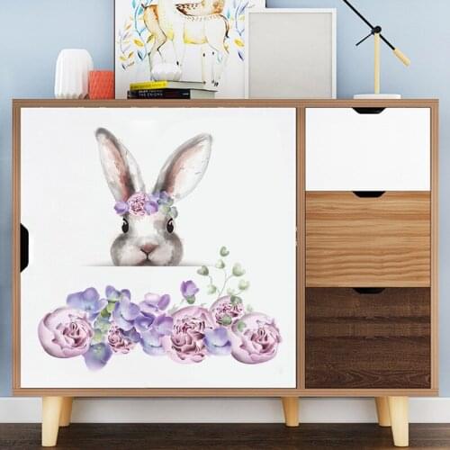 Cartoon bunny flowers wall sticker Bedroom living room background decoration wallpaper cupboard art decals home decor stickers