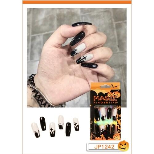 Grimace Printed Nail Patch Glue Type Removable Long Paragraph Fashion Manicure Fake Nail Patch for Halloween SK88