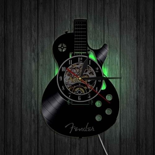 Acoustic Guitar Wall Art Wall Clock Musical Instrument Home Interior Wall Decor Vinyl Record Wall Clock Rock n Roll Musical Gift