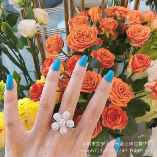 2021New Temperament Luxury Ofertas Flower Rings for Women Engagement Anniversary Birthday Gift for Ladies Wholesale Jewelry