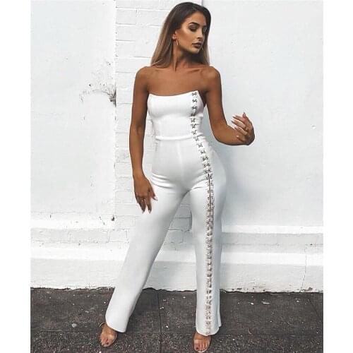New White Fashion Women Rompers Strapless Button Bodycon Bandage Womens Jumpsuits Night Club Party Jumpsuits