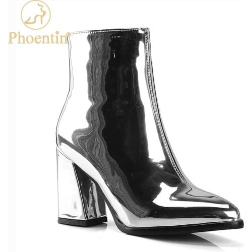 Phoentin womens boots boot pointed toe silver womens boots handmade shoes women closed short purple fashion boots 2020 FT1183